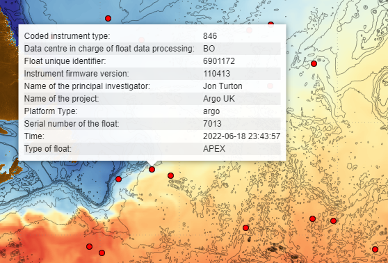 Observations displayed on map